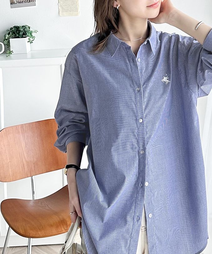 日本 Classical Elf - 前短後長知性寬版長袖襯衫-logo刺繡-白