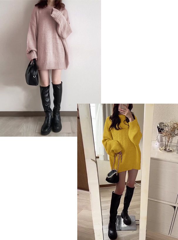 日本 GRL - 慵懶感落肩長版針織上衣-秋日橘 (F)