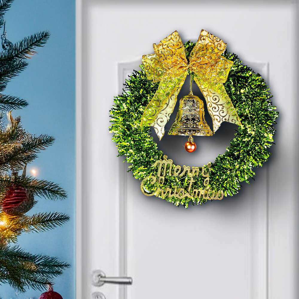 14吋時尚果綠系金蔥彎絲聖誕花圈_台灣工藝免組裝_本島免運費