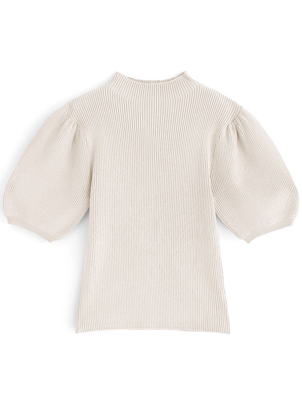 日本 GRL - 聯名款 彈性羅紋泡泡短袖上衣-珊瑚橘