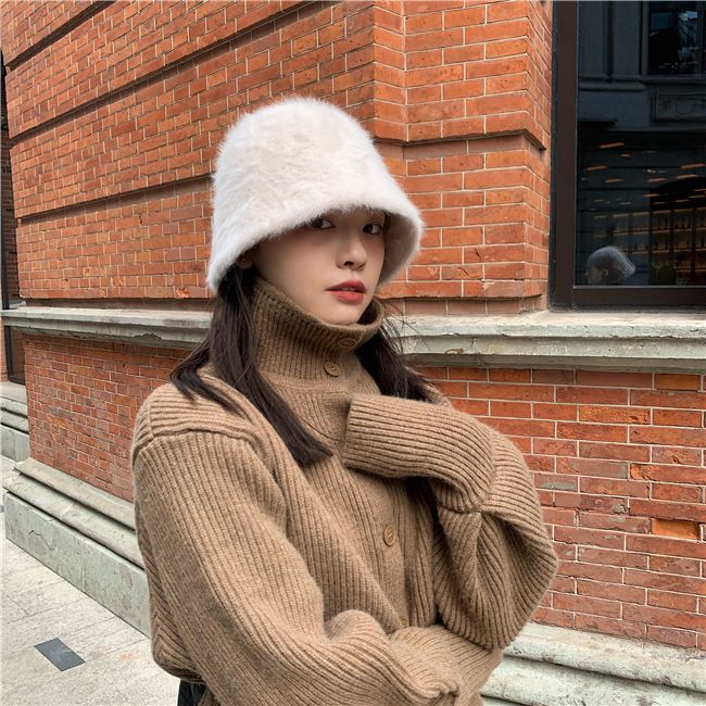 復古百搭絨毛漁夫帽-黑色 (M(56-58cm))