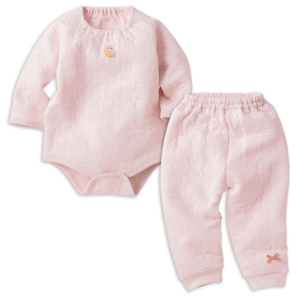 長袖鋪棉包屁衣家居服-兔子-粉紅色