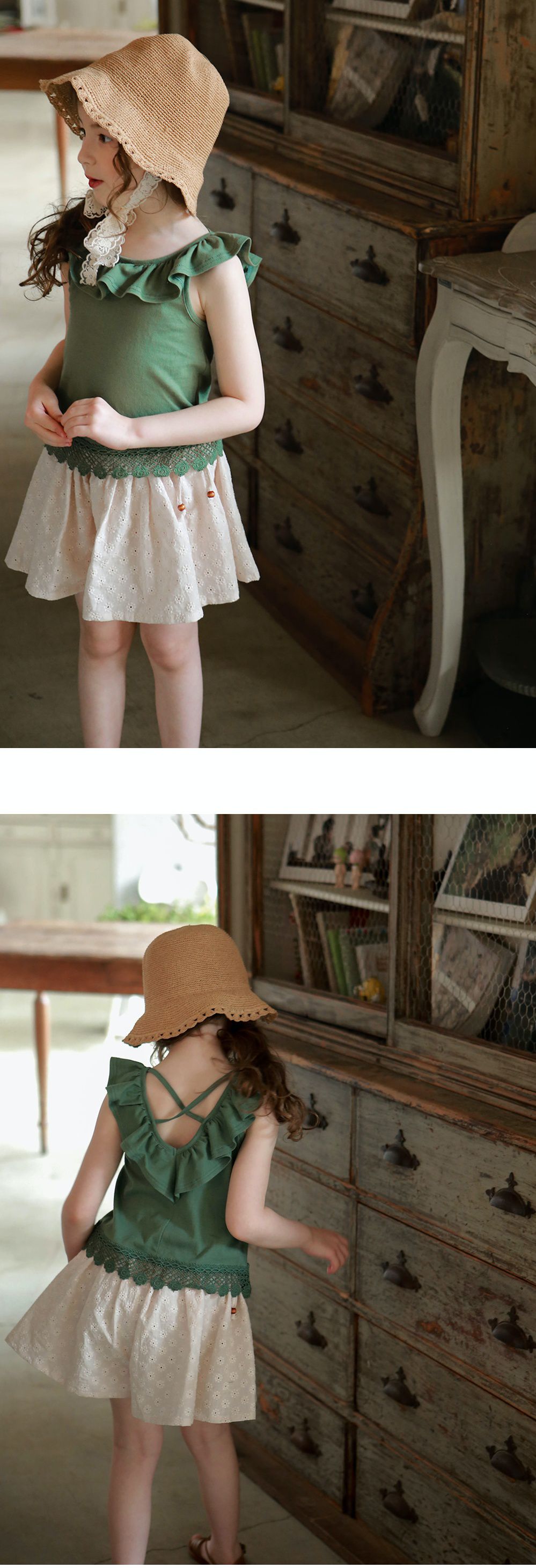 韓國 PuellaFLO - 刺繡後空花朵寬褲裙-杏