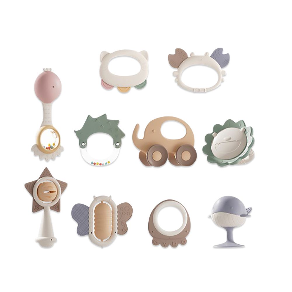 彌月玩具禮盒 搖鈴安撫玩具組 嬰兒玩具 手搖鈴-10入搖鈴玩具禮盒