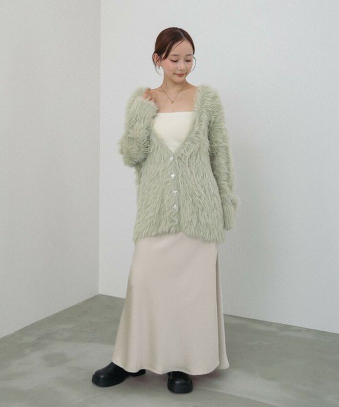 日本 Bab - 奢華毛海愛心扣前後2way開襟衫-短版-炭灰