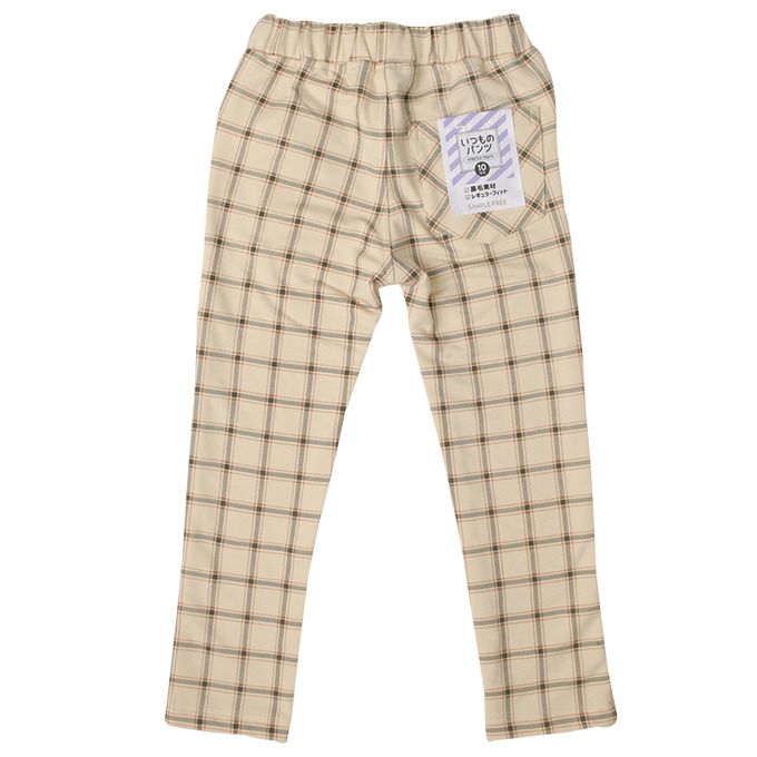akachan honpo - 10分長經典褲-毛圈內裡 一般合身款 格紋-淺卡其色