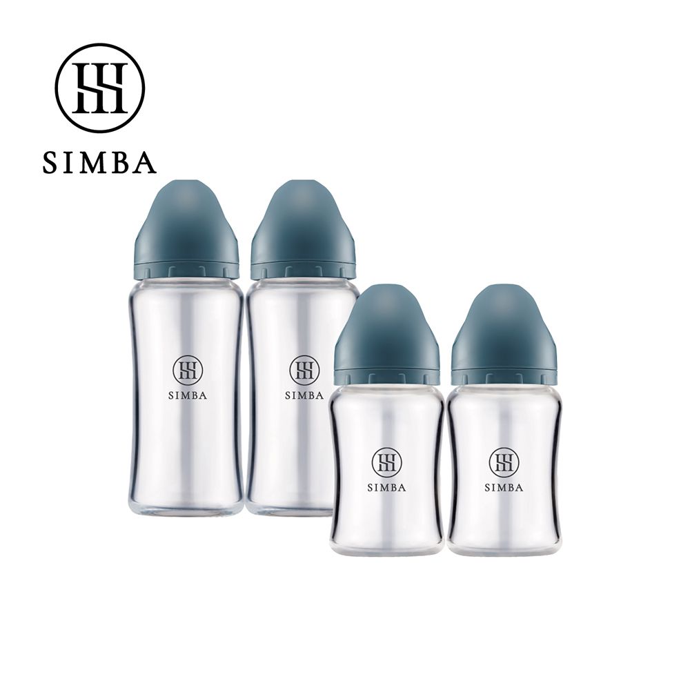 蘊蜜質金玻璃寬口防脹氣奶瓶2大2小經典組-新生適用-波藍