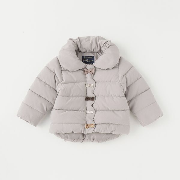 日本 petit main - 可愛蝴蝶結澎澎領鋪棉外套-粉紅