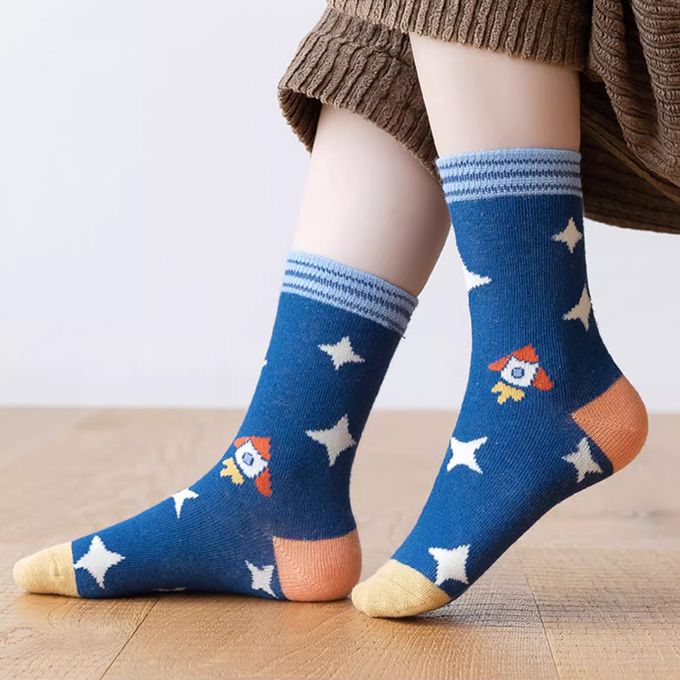 腳ㄚ子 - 幼/兒童棉質中筒襪 童襪 襪子 棉襪 兒童襪-太空人