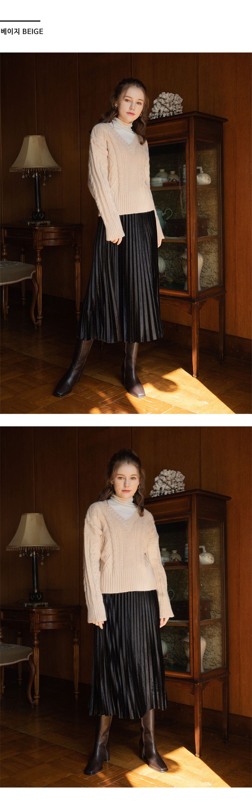 韓國 SOUP - V字紋路針織毛線衣-淺灰 (Free)