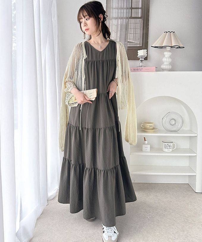 日本 Classical Elf - 2way前後領飄逸分層無袖洋裝-米白