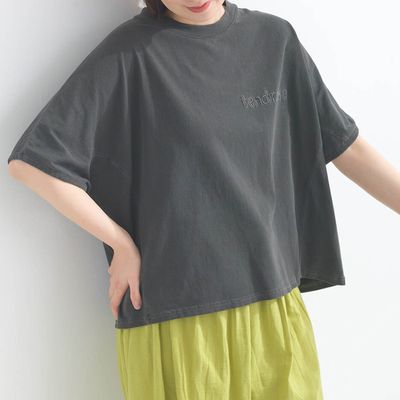 日本 Lupilien - 16支天竺棉 復古寬版短袖上衣-炭灰