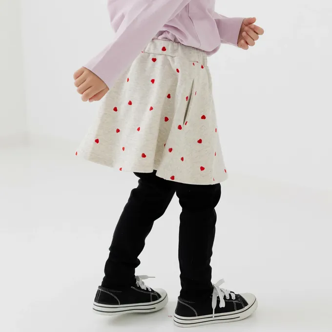 日本 Chil2 - 舒適彈性印花褲裙-小愛心-粉紫