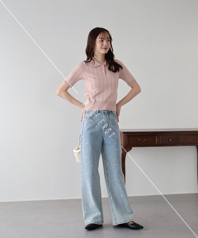 日本 BLUE EAST - 都會氣息寬羅紋針織短袖polo衫-米杏