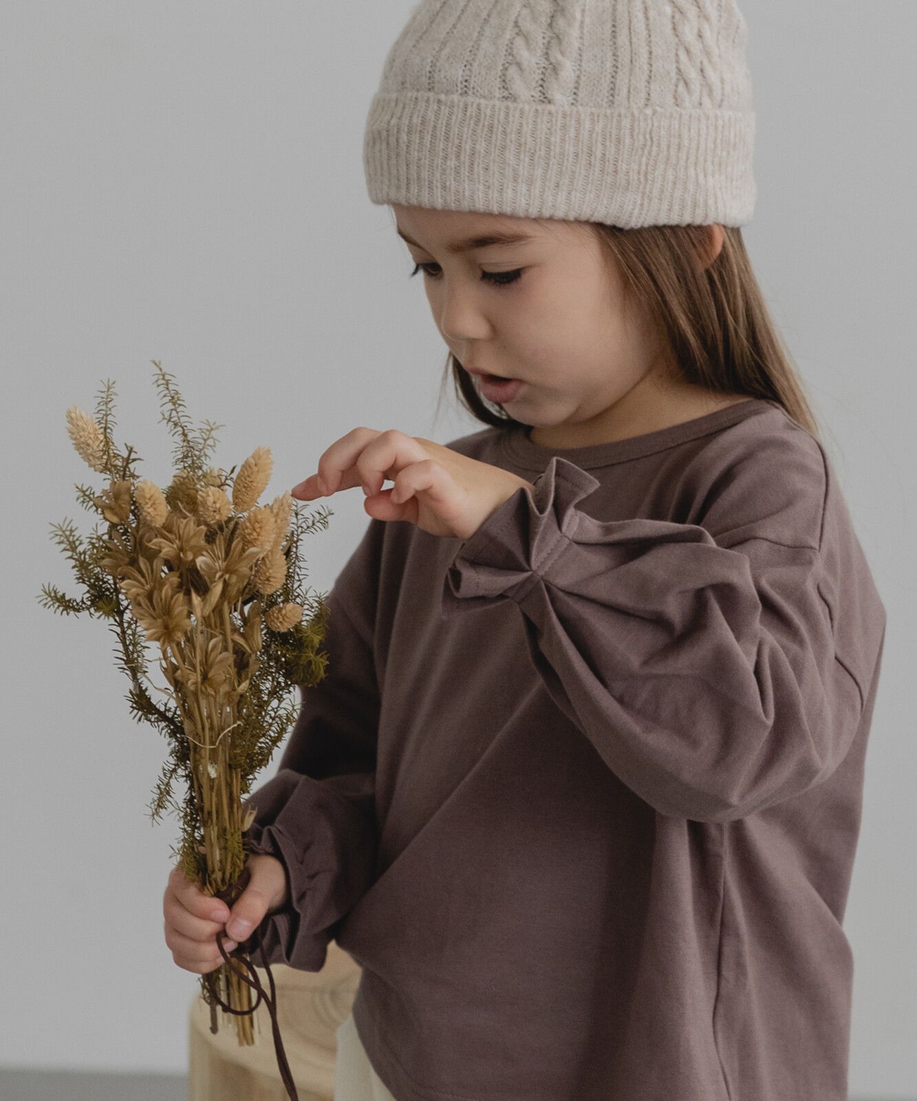 日本 PAIRMANON - 柔棉100% 可愛捲邊薄長袖上衣-桃粉