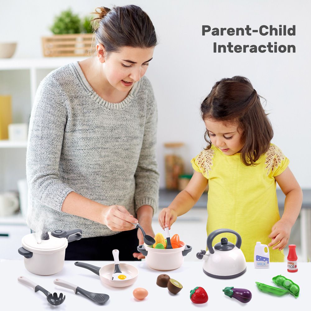 CuteStone - 仿真冒煙噴霧鍋具與家家酒切切樂套裝玩具