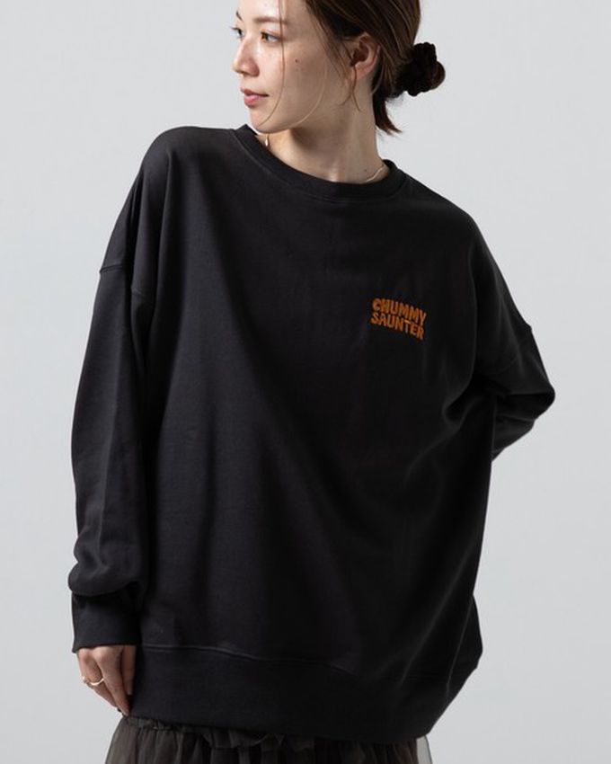 日本 gleam - 裏毛寬版甜點好友印花大學T-白x深藍