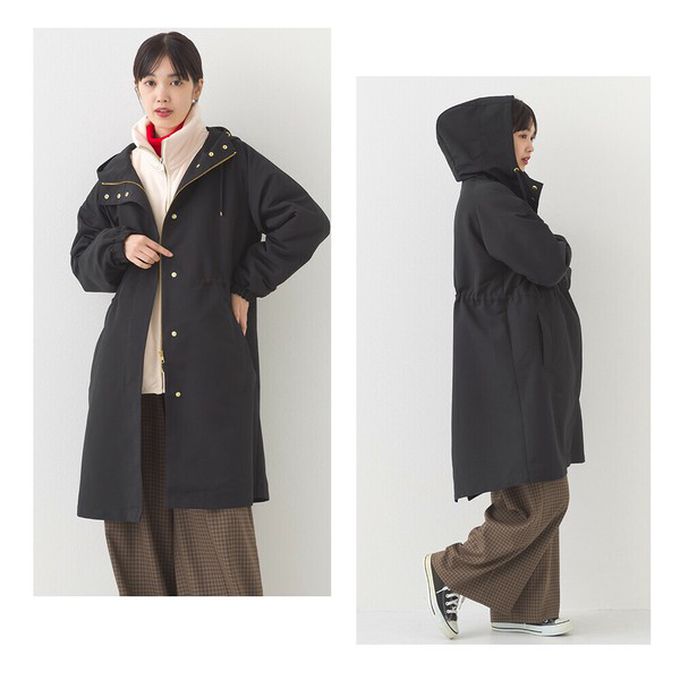 日本 OMNES - 潑水加工 派克連帽風衣長版外套-寶藍