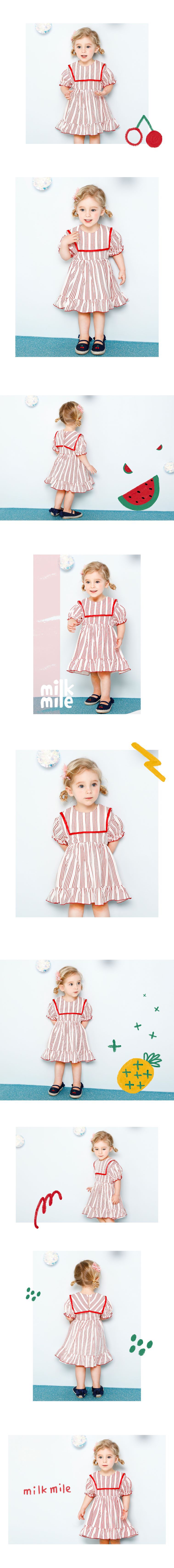 韓國 milk mile - 水手領紅條紋洋裝