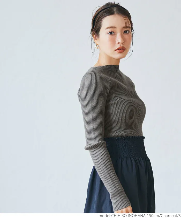 日本 COCA - 極上厚磅 彈性羅紋針織上衣-船型領-黑