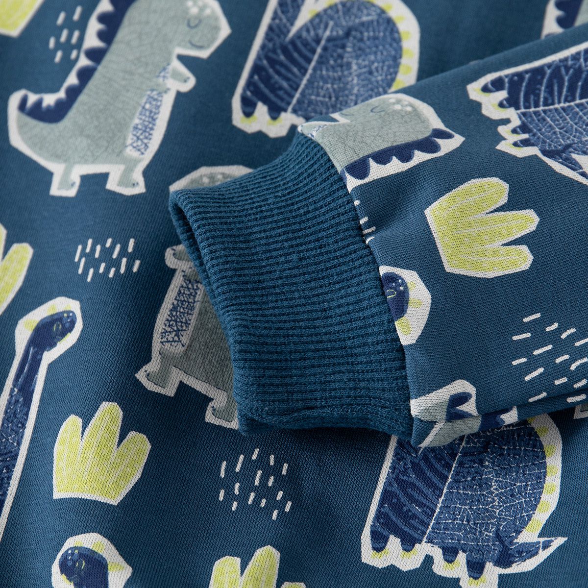 WELLKIDS - 加絨圓領長袖大學T套裝-塗鴉萌萌恐龍-海軍藍