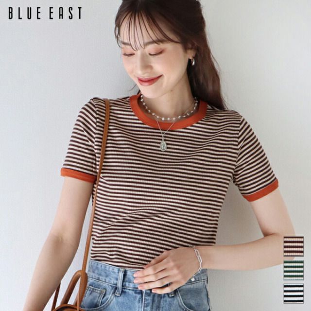 日本 BLUE EAST - 簡約條紋百搭短袖上衣-黑