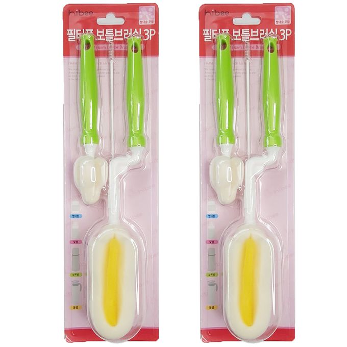 正韓 hibee - 極柔細各類水瓶/水壺/保溫瓶/奶瓶 萬用海綿刷(旋轉型)+海綿隙縫刷+吸管刷_薄荷綠-HFB0103G2(兩套)