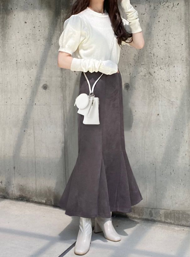 日本 GRL - 經典麂皮感修身魚尾裙-深灰