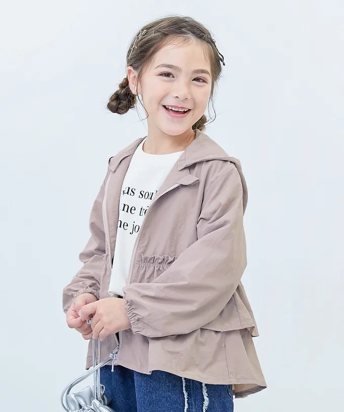 日本 devirock - 防潑水 層次荷葉輕量風衣外套(帽可拆)-象牙白