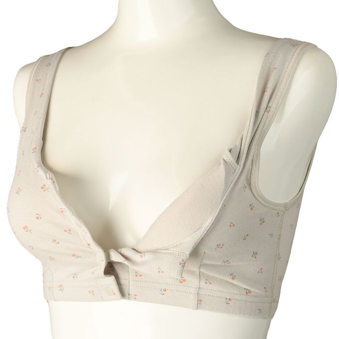 akachan honpo - 半截式內衣-前開式  小花-灰色