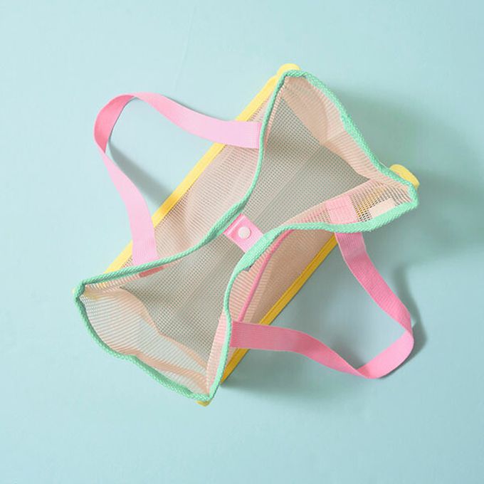 日本 Lycee mine - 粉嫩配色網格玩水包/游泳包-粉紅x水藍 (26.5x35x20.5cm)