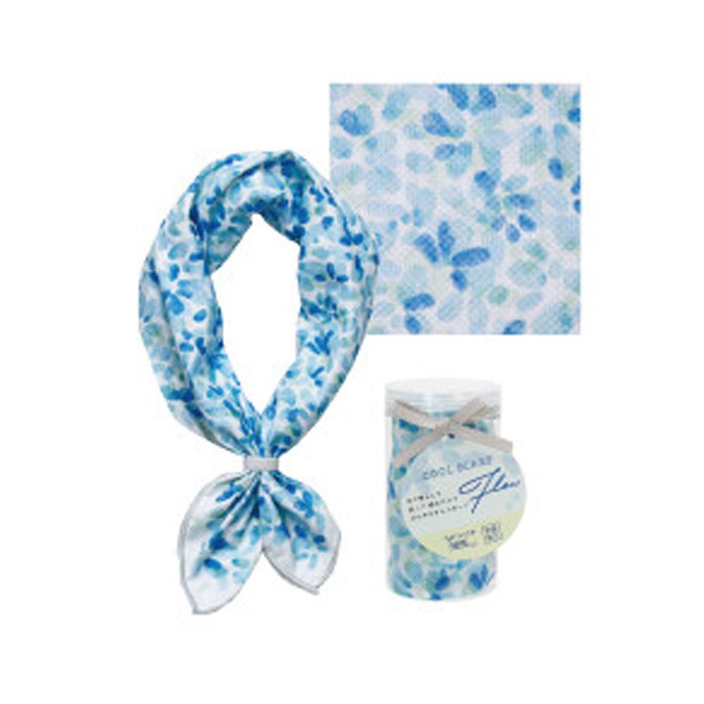 日本現代百貨 - 抗UV水涼感方巾/領巾(附收納罐)-水彩花瓣/條紋-藍 (54x54cm)