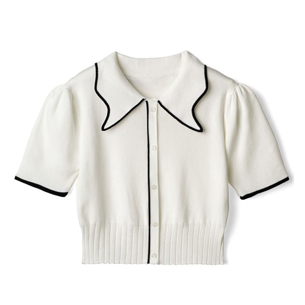日本 GRL - 撞色不規則領口短袖針織上衣-天使白