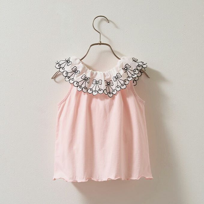 日本 Lycee mine - 精緻櫻桃蕾絲領無袖上衣-綠