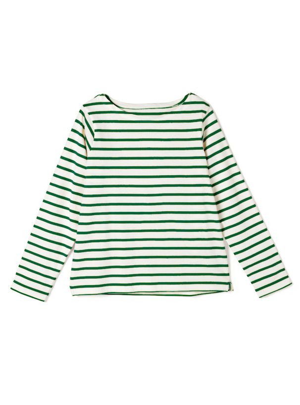 日本 GRL - 顯瘦剪裁圓領薄長袖上衣-條紋-粉紫x白 (F)