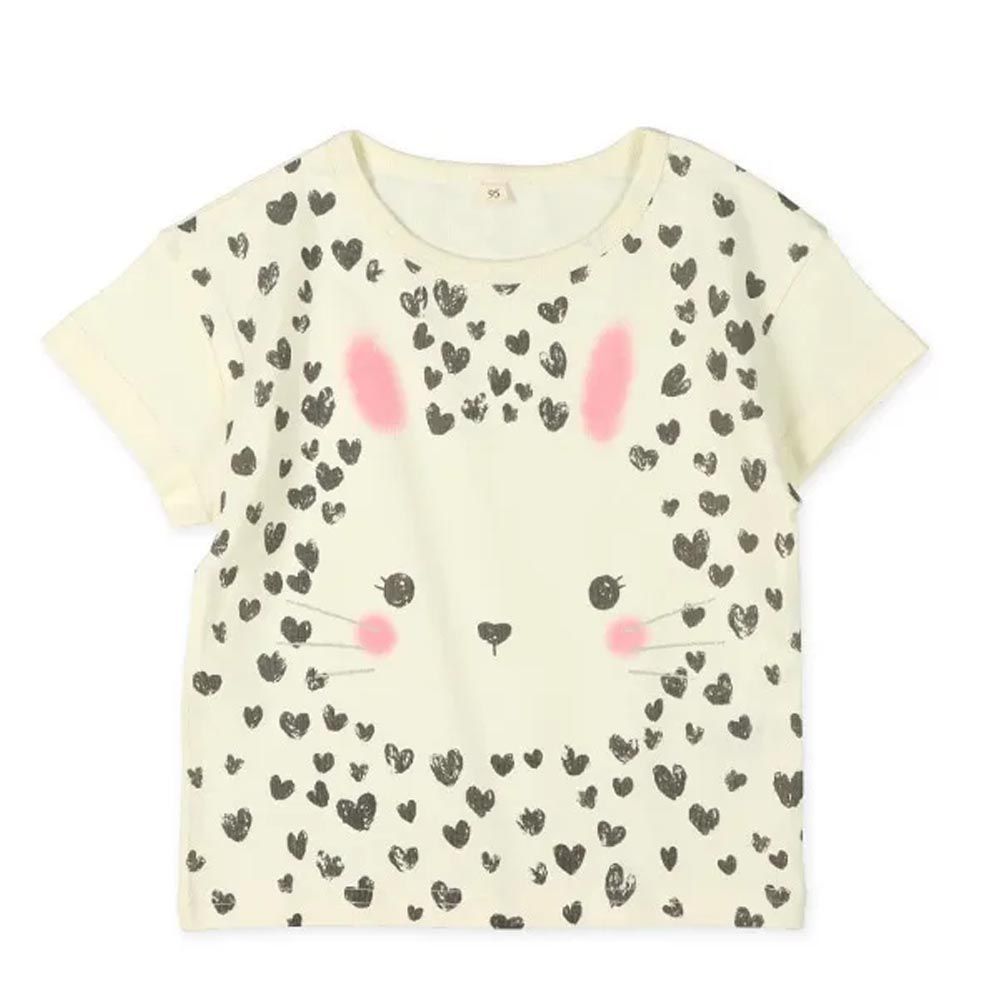 日本西松屋 - 甜蜜兔兔臉短袖上衣-象牙