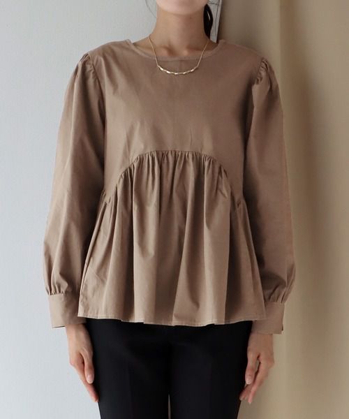 日本 BLUE EAST - 美背綁帶抓皺澎澎長袖上衣-白