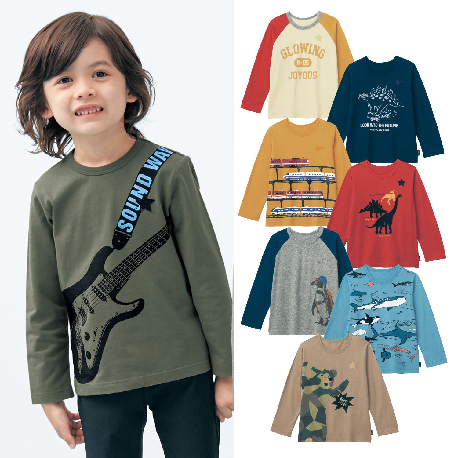 日本千趣會 - GITA 純棉輕薄舒適長T-幾何拼接小熊-杏