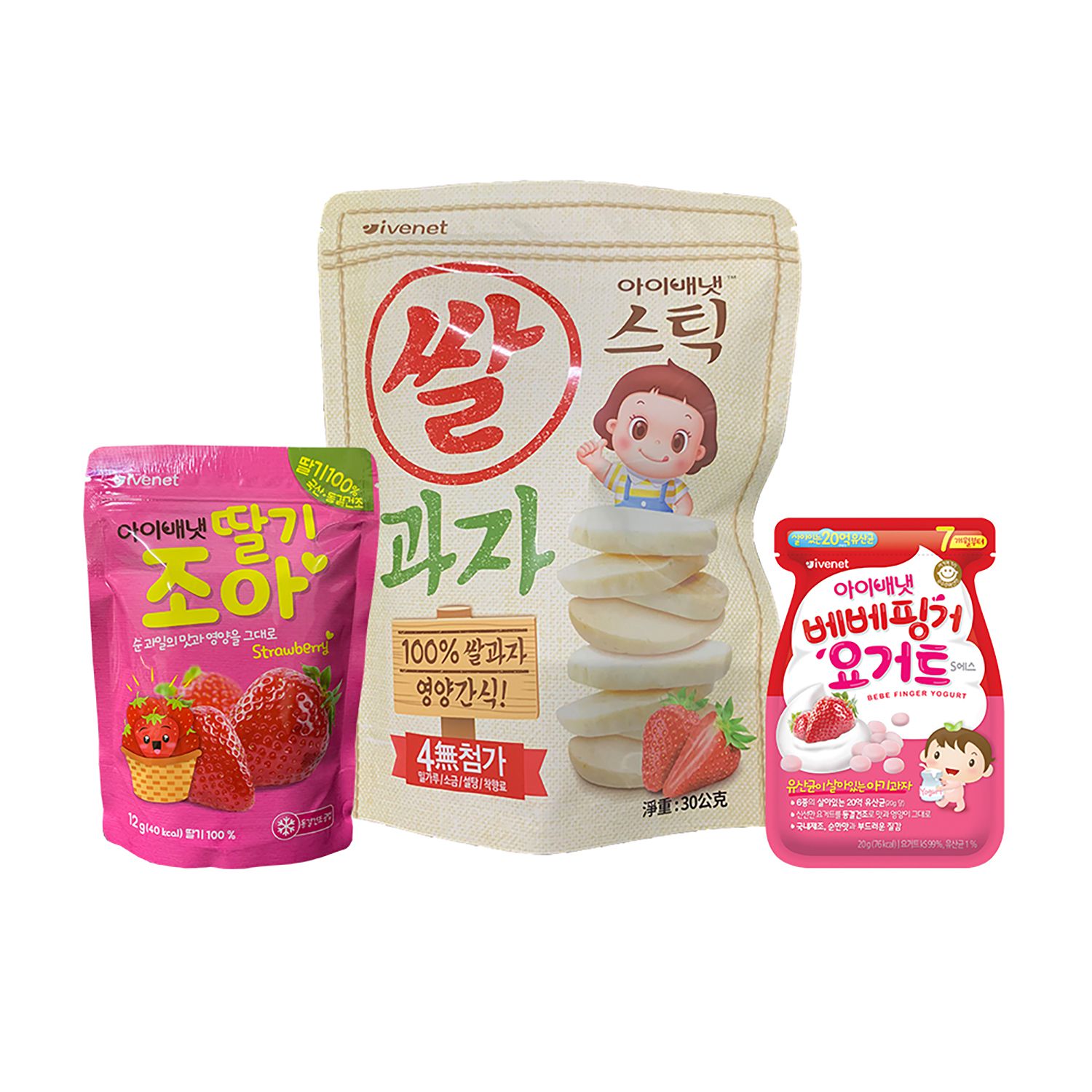 ivenet-艾唯倪 - 草莓控組合-(內含草莓大米餅*1+草莓優格豆豆餅*1+草莓果乾*1)