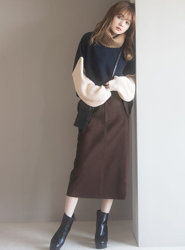 日本 GRL - 毛呢感百搭直筒裙-淺米