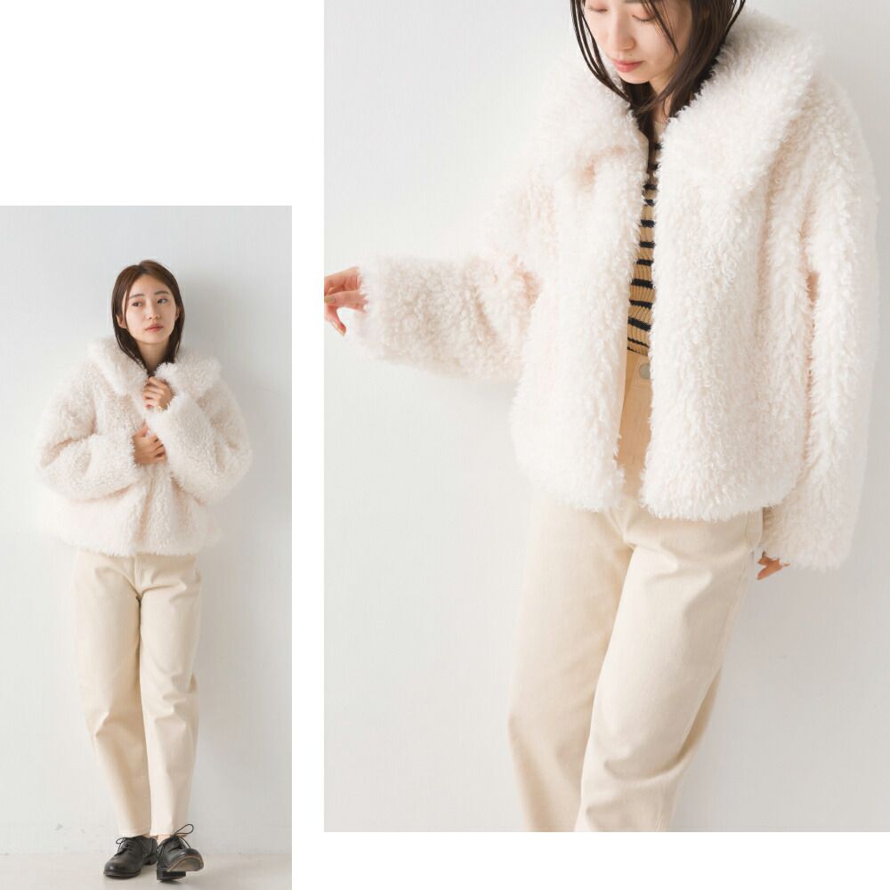 日本 OMNES - 可愛泰迪熊翻領毛絨外套-摩卡