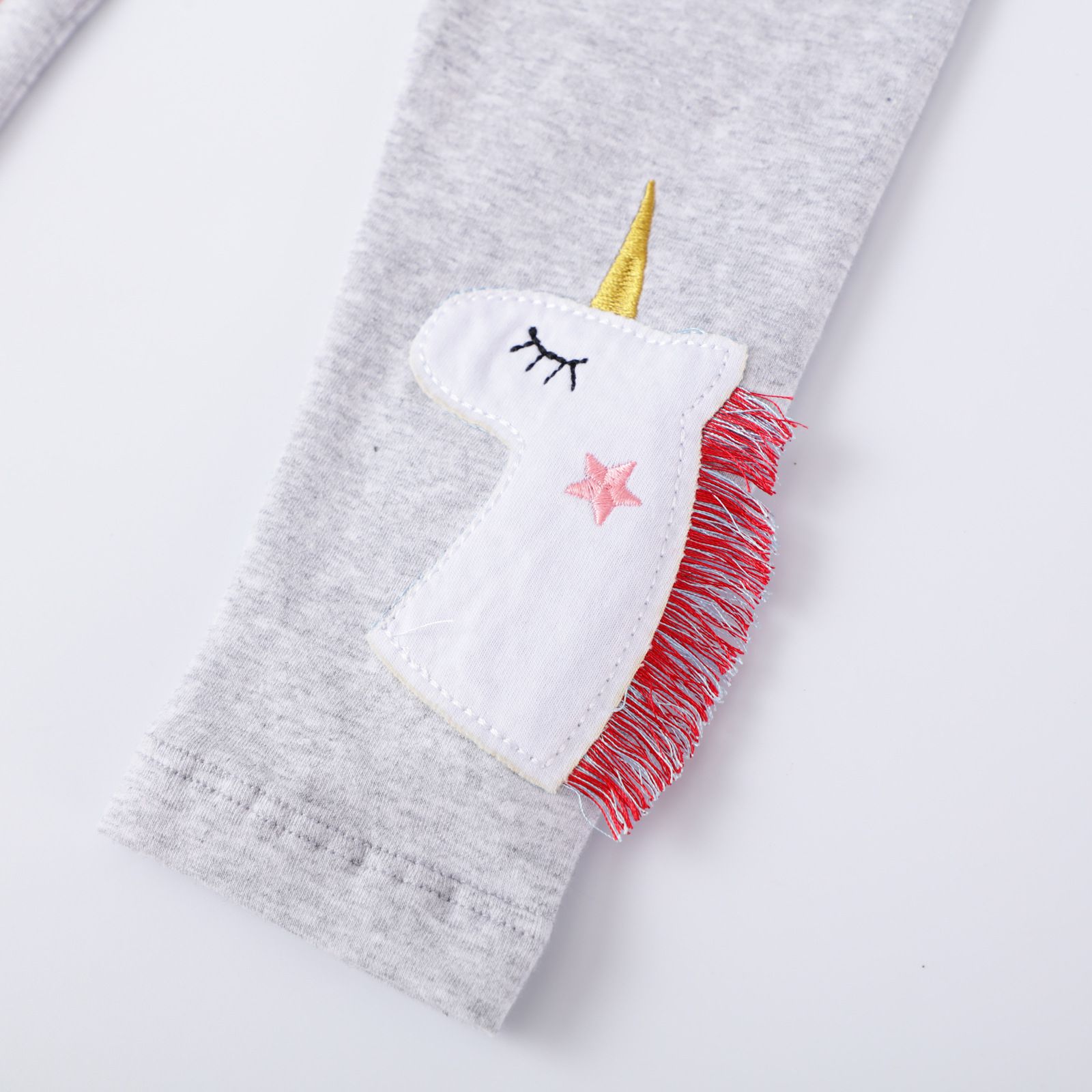 Jumping meters - 可愛刺繡立體腰鬆緊內搭褲-獨角獸星星-麻灰色