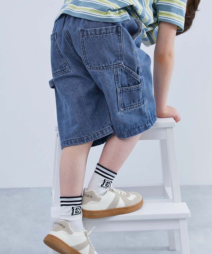 日本 devirock - 帥氣大口袋畫家風丹寧五分褲-黑