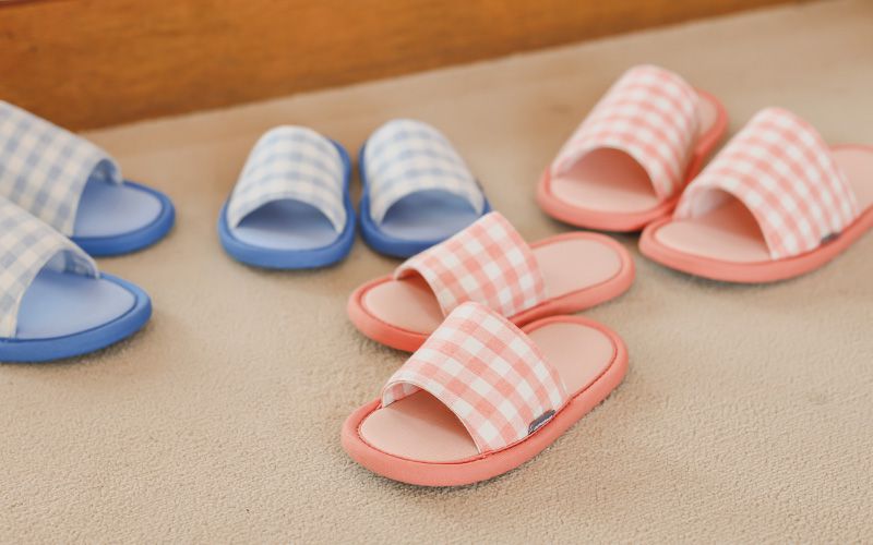 韓國 OZKIZ - 消音防滑室內鞋-拖鞋款(格子)-蜜桃橘