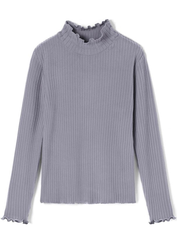 日本 GRL - 百搭木耳領羅紋長袖上衣-白