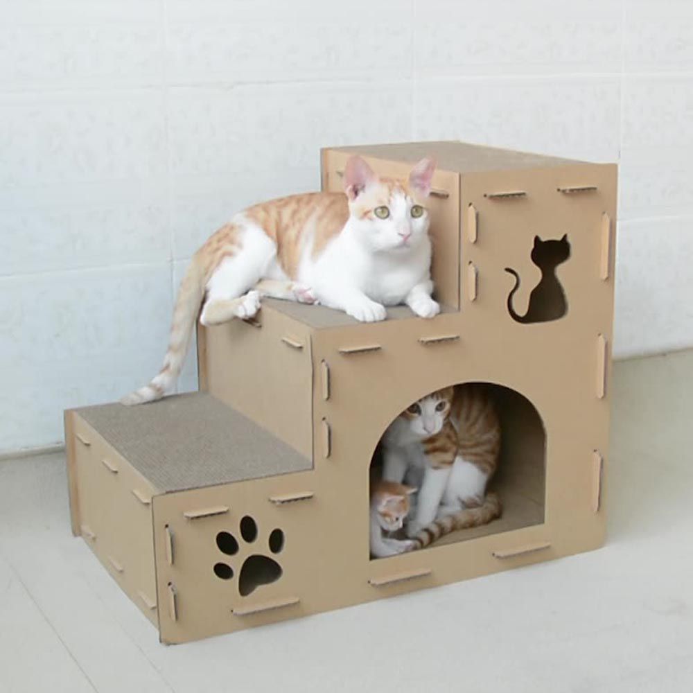 可替換3層台階貓抓屋-貓掌+貓咪 (60x30x45cm)