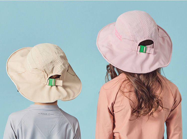 韓國 Victoria & Friends - UPF 50+ 防潑水透氣軟鋼絲遮陽帽(附口哨)-優格粉