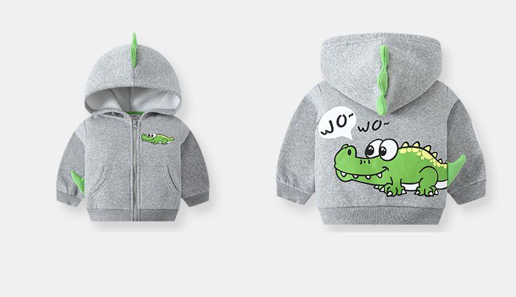 童趣立體造型連帽外套-大眼鱷魚-灰色