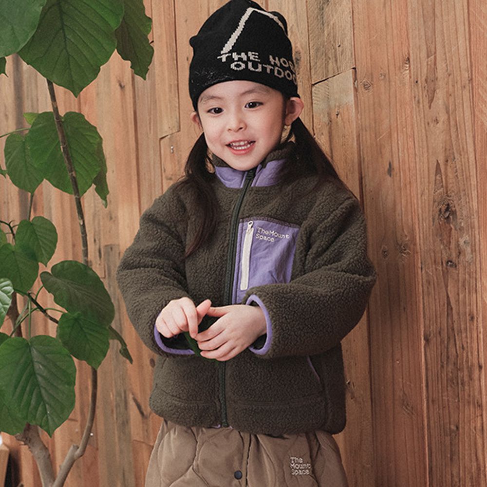 羊羔絨感拼色小立領外套-綠色