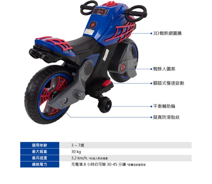 HUFFY - 迪士尼正版授權 Spider-man漫威蜘蛛人 電動玩具機車
